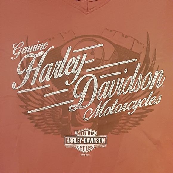 Genuine Harley Davidson Motorcycles Shirt Womens Large Burnt Orange V-Neck 1767 - Picture 2 of 8